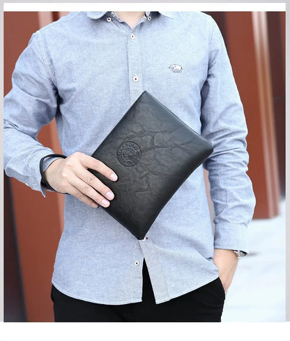 Nouvelle Pochette pour Homme Style Business Grand Portefeuille en Cuir PU Souple Homme avec Dragonne Sac Élégant Décontracté et Tendance Sac à Main Pochette Homme