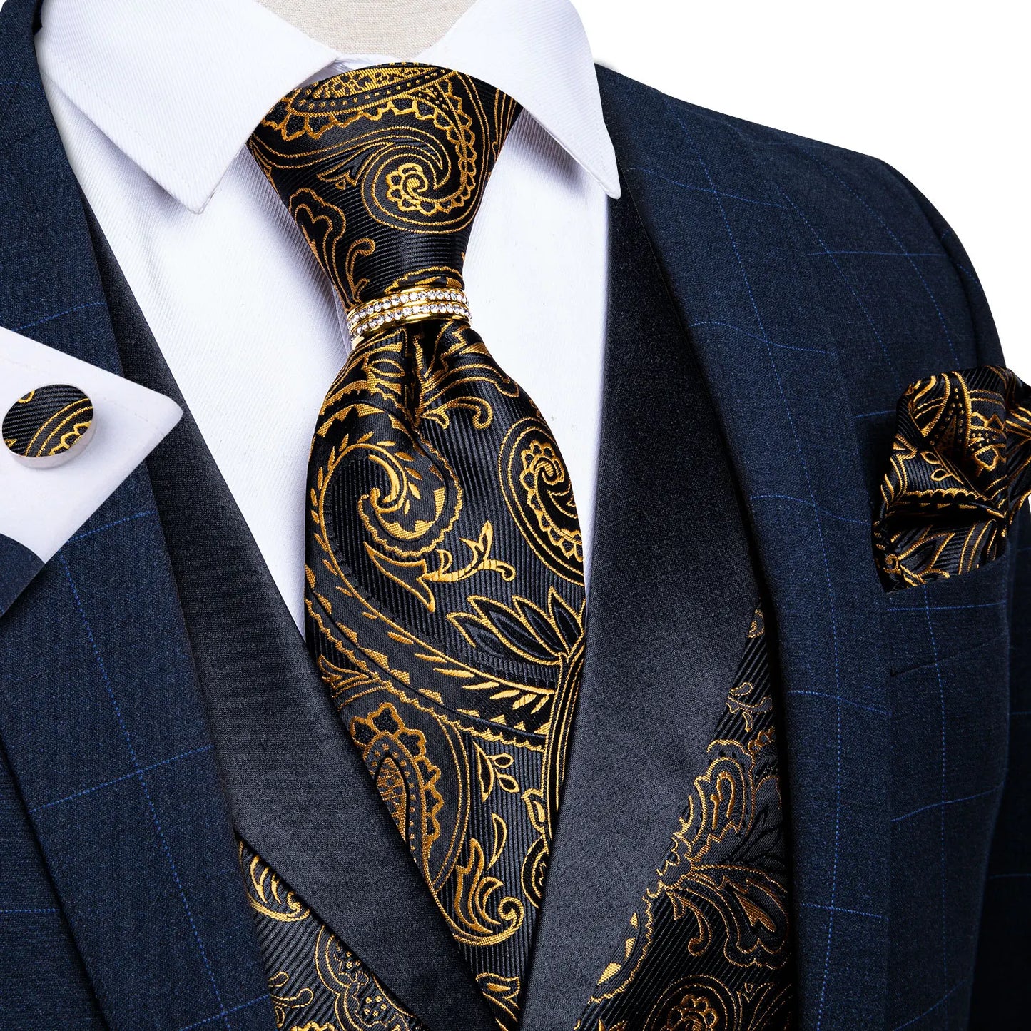 Men's Vest Blue Floral Suit Vest V Neck Tie Set For Wedding Party Brand Formal Dress Waistcoat Man Casual Sleeveless Jacket