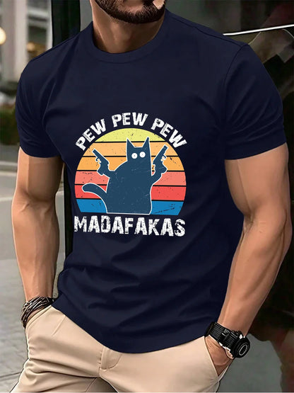 Pew Pew Pew Madafakas Prints Men'S T-Shirt Cotton Summer O-Neck Short Sleeve Tops Soft Oversized T Shirt Casual Mens Clothes