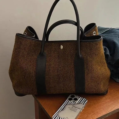 Autumn Winter Wool Tote Bag for Women, Niche Fashion Large Capacity Handbag, Simple Shoulder Bag