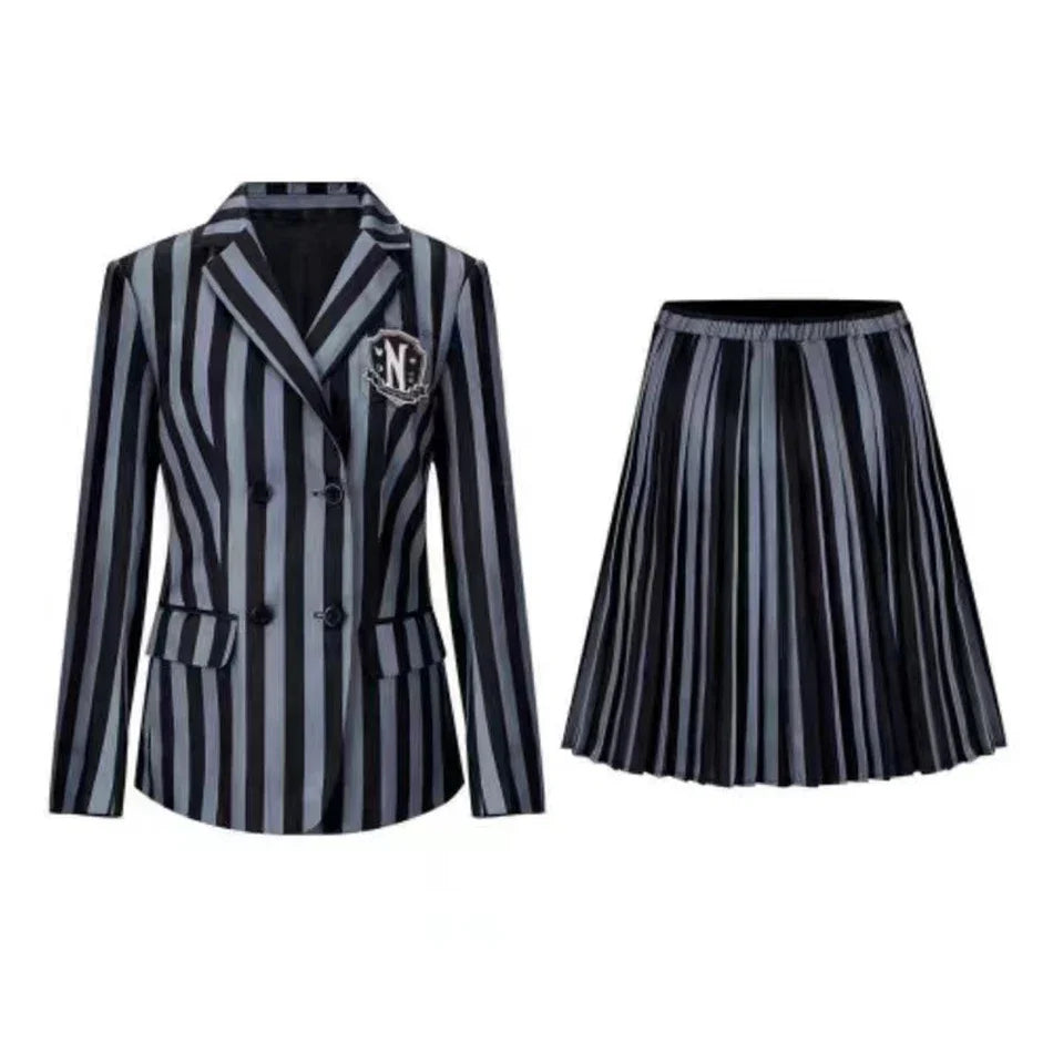 Girls Costumes Kids Black Striped Uniform Suit Birthday Party Halloween Cosplay Dresses For Kids