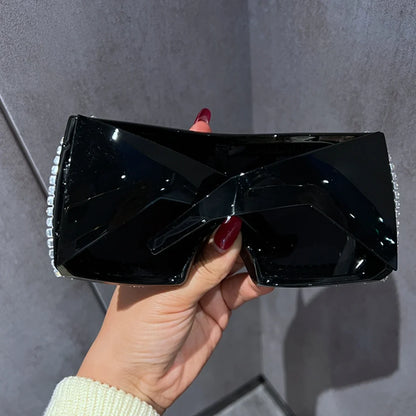 Oversized Punk One-piece Goggle Sunglasses Women Luxury Rhinestones Sunglasses For Men Female Shades Eyewear gafas de sol