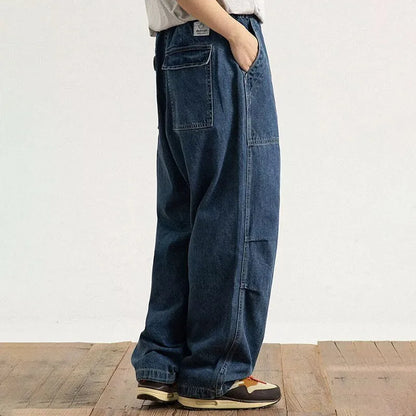 Spring And Autumn Japanese Style Oversized Straight Leg Jeans Loose Drawstring Workwear Pants Wide Leg Pants  Men'S Pants