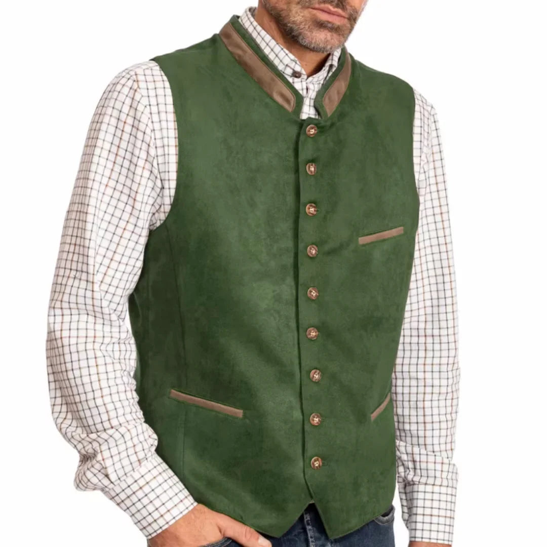 Men Vest Green Suede Velvet With Collar Single Breasted Waistcoat For Wedding Banquet Party Business Work Casual Daily Men Vest