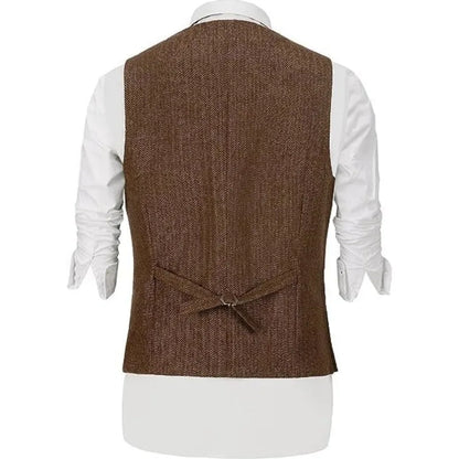 Men Vest Brown Classic Herringbone Pattern Suit Vest Notch Lapel Waistcoat Slim Formal For Wedding Groomsmen Banquet Men Suit