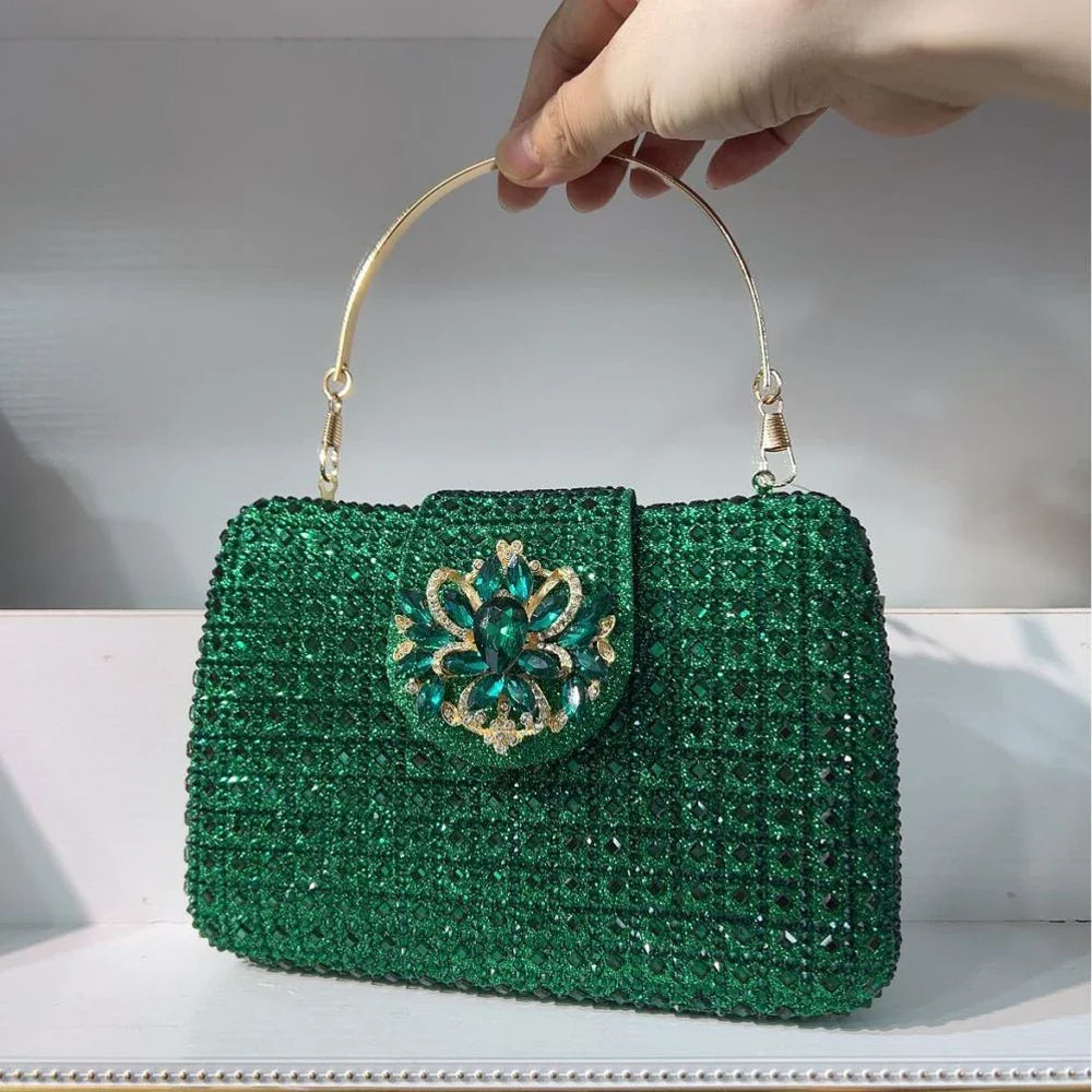 Sparkling Rhinestone Clutch Bag Lady Crystal Evening Purse Luxury Metal Handle Chain Handbag Wedding Party Dinner Diamond Bags