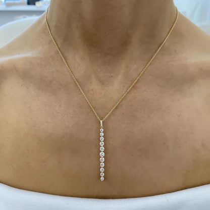 Sparkling 11-Stones Moissanite Diamond Necklace  for Women 14K Gold Filled Long Drop Pendant Necklace Glamour Jewelry Gift