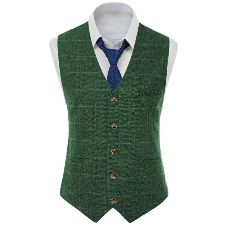 Men Vest Brown Checkered Vintage Slim Fit Jacket Wedding Groom Banquet Business Temperament Men Suit Vest