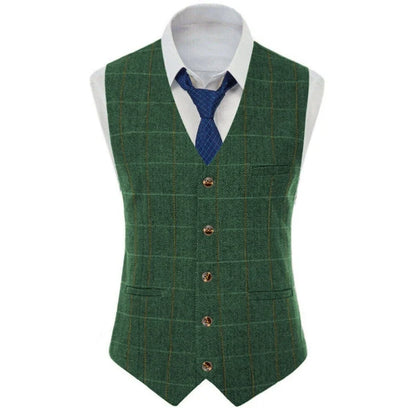 Men Vest Brown Checkered Vintage Slim Fit Jacket Wedding Groom Banquet Business Temperament Men Suit Vest