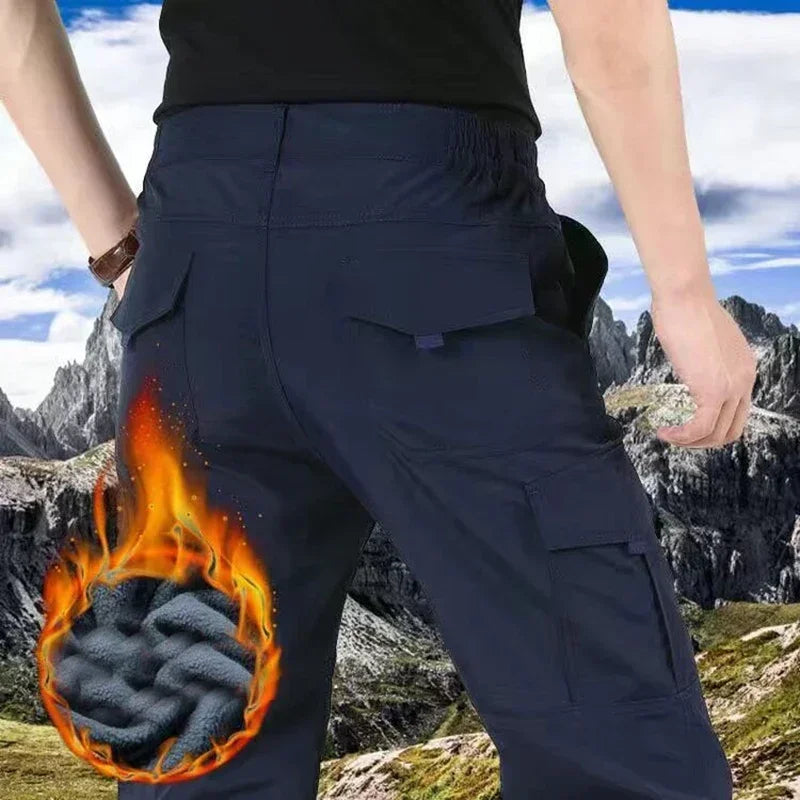 Thick Warm Cargo Stretch Pants Men Autumn Winter Hunting SoftShell Casual Fleece Pants Tactical Trousers  Waterproof Pants Men