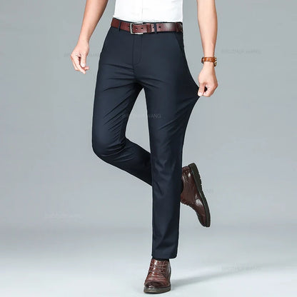 Bamboo Fiber Summer Casual Pants Men's Ultra-thin Iron-free Anti-wrinkle Loose Business Straight Elastic Trousers Brand Clothing