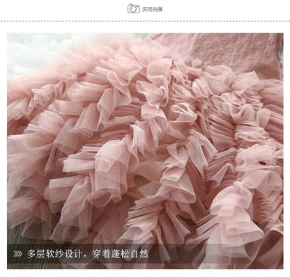 Summer Casual All Match Kawaii Girls Party Dress Patchwork Sleeveless Layered Dress Embroidered Ball Gown Chic Costumes for Kids