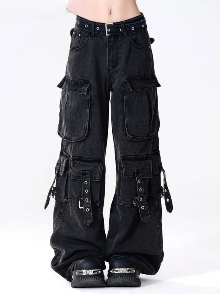 Gothic Punk Women Y2k Japanese Streetwear Design Cargo Pants Denim Pants Long Trouser Vintage Aesthetic Grunge Jeans Baggy New