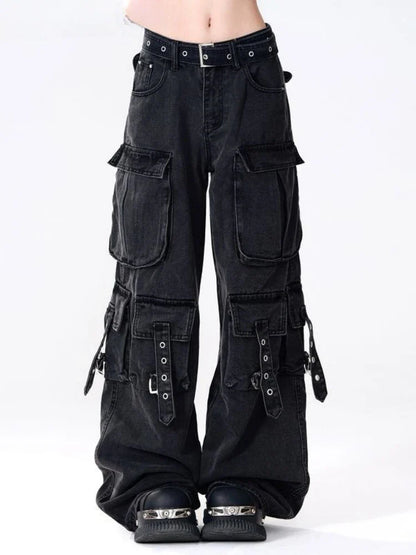 Gothic Punk Women Y2k Japanese Streetwear Design Cargo Pants Denim Pants Long Trouser Vintage Aesthetic Grunge Jeans Baggy New