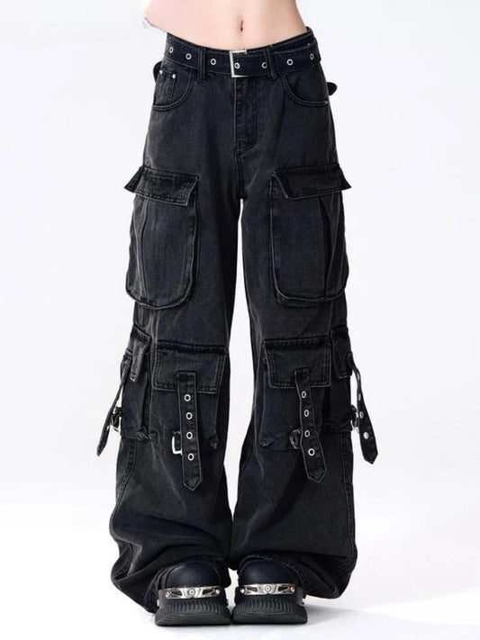 Gothic Punk Women Y2k Japanese Streetwear Design Cargo Pants Denim Pants Long Trouser Vintage Aesthetic Grunge Jeans Baggy New