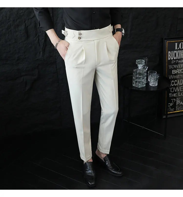 Italian Style Neapolitan High-waisted Suit Pants High Quality Fashion Men's Slim Fit Business Office Social Wedding Trousers