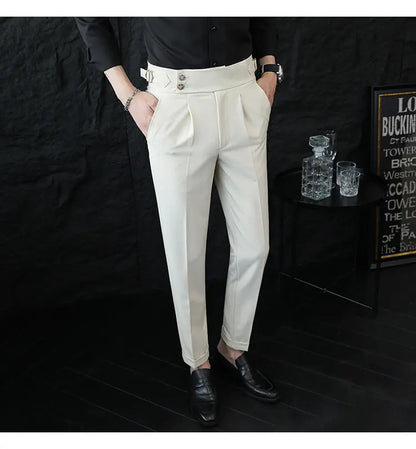 Italian Style Neapolitan High-waisted Suit Pants High Quality Fashion Men's Slim Fit Business Office Social Wedding Trousers
