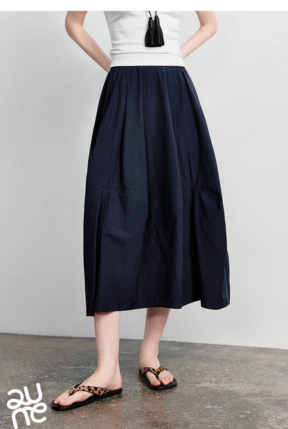 Women's A-Line Bud Skirt 2026 Summer New Split Detail Retro Puff Midi Skirt, Lightweight Outdoor Wear