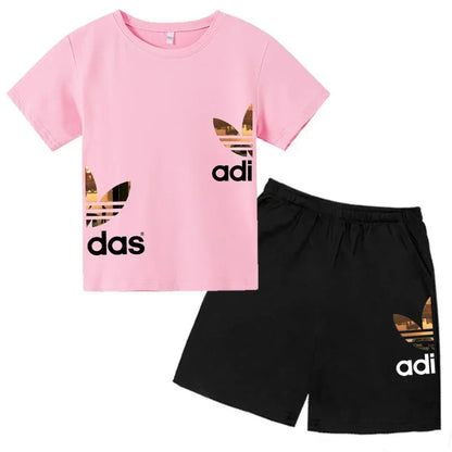 Kids Summer Leisure Letter 2pcs O-neck Short Sleeve T-shirts+Pants Suits 3-13 Years Boys Girls Casual Outfits Children Clothes