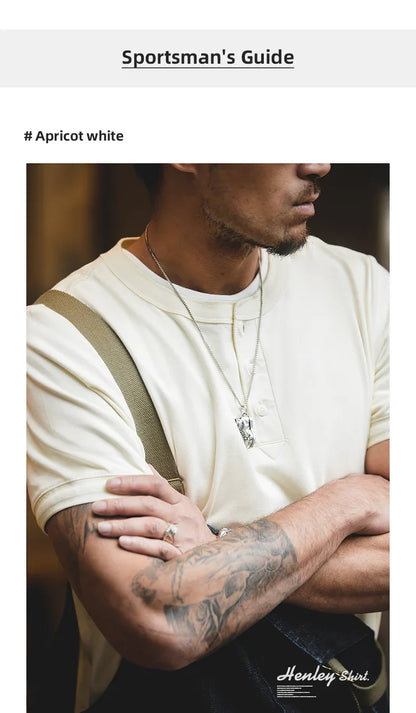 Cotton Men's Henry T-Shirts Soft Breathable Vintage Tops Tee Shirt Solid Casual Classic Buttons Shirt Hot Man Clothing