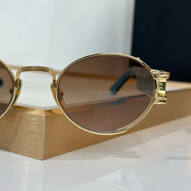 INS Luxury Sunglasses Small Oval Frame Alloy High Quality Handcrafted Fashion Brand Design UV400 for Unisex Eyeglasses with Case