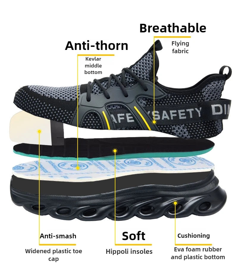 summer safety shoes lightweight work shoes with plastic toe comfortable work sneakers men anti-puncture breathable safety boots
