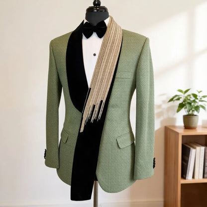 Men Slim Fit Suits 2 Pieces Wedding Prom Tuxedo Mix Match Beaded Shawl Lapel side flap pocket Groom Banquet Events Wear