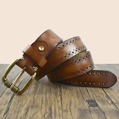 3.8cm Wide Genuine Leather Belt 105-125cm Male Retro Cowhide Waistband Men's Pin Buckle Belts DIY Jeans Pants Accessory