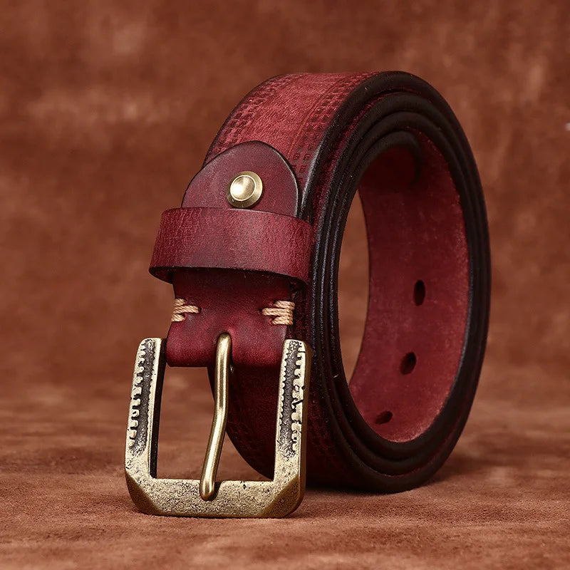 3.8CM Pure Cowhide High Quality Genuine Leather Belts for Men Brand Strap Male Brass Retro Buckle Jeans Cowboy Cintos Luxury