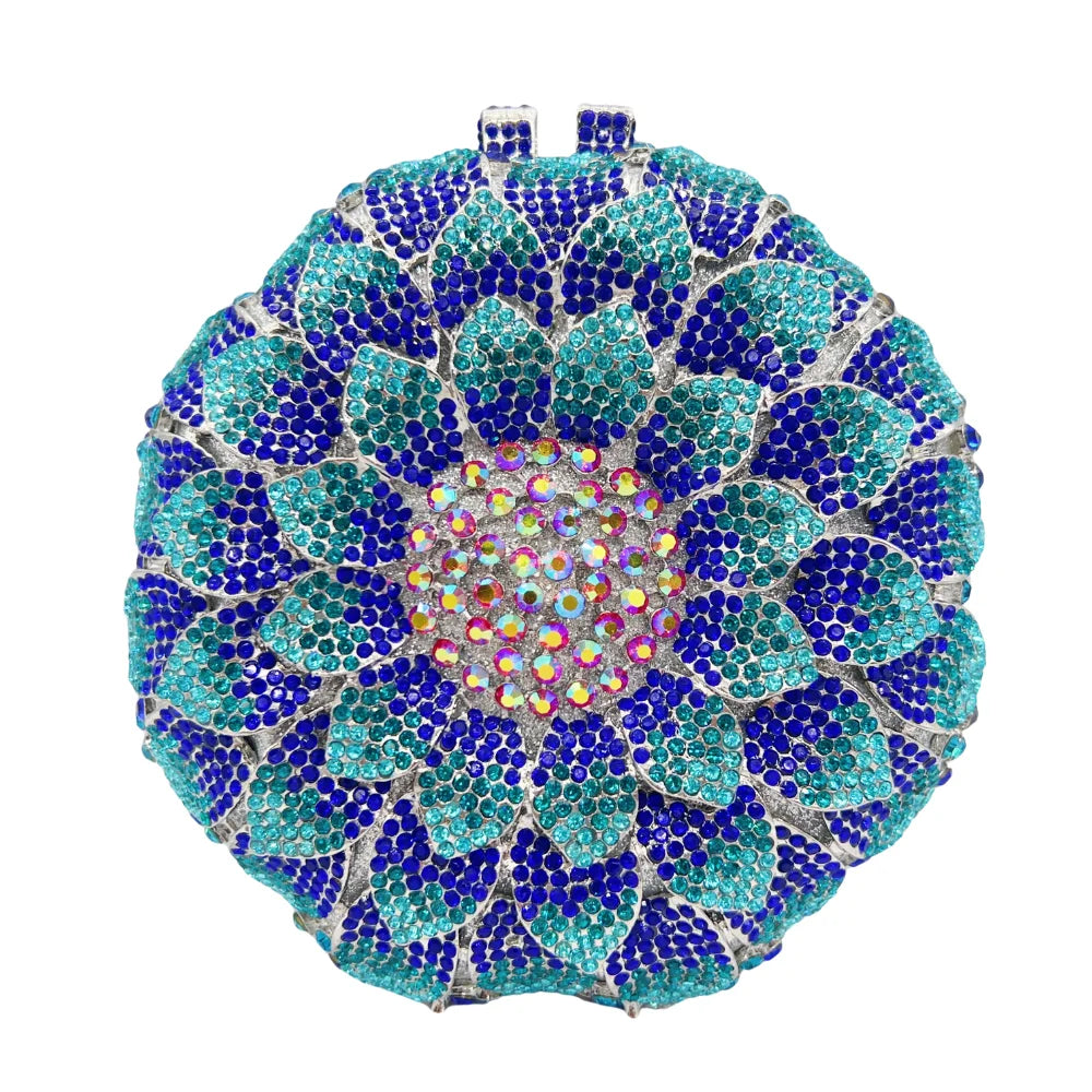 Hot-selling Luxury Sunflower-shaped Hollow Full-paved Sparkling Beaded Crystal Women's Wedding Evening Bag.