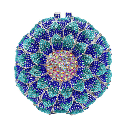 Hot-selling Luxury Sunflower-shaped Hollow Full-paved Sparkling Beaded Crystal Women's Wedding Evening Bag.