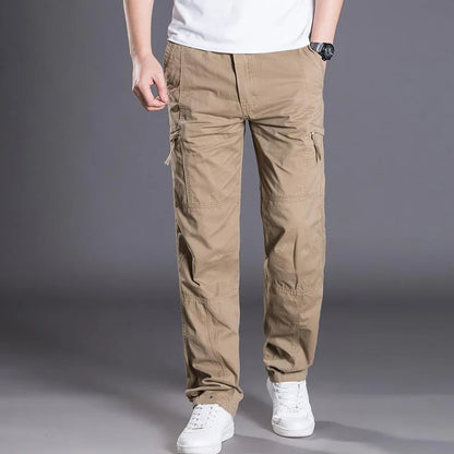 Men Cargo Trousers Casual Pants Straight Leg Work Pants Men Spring Summer Cotton Loose Casual Cargo Overalls Male Multi Pockets
