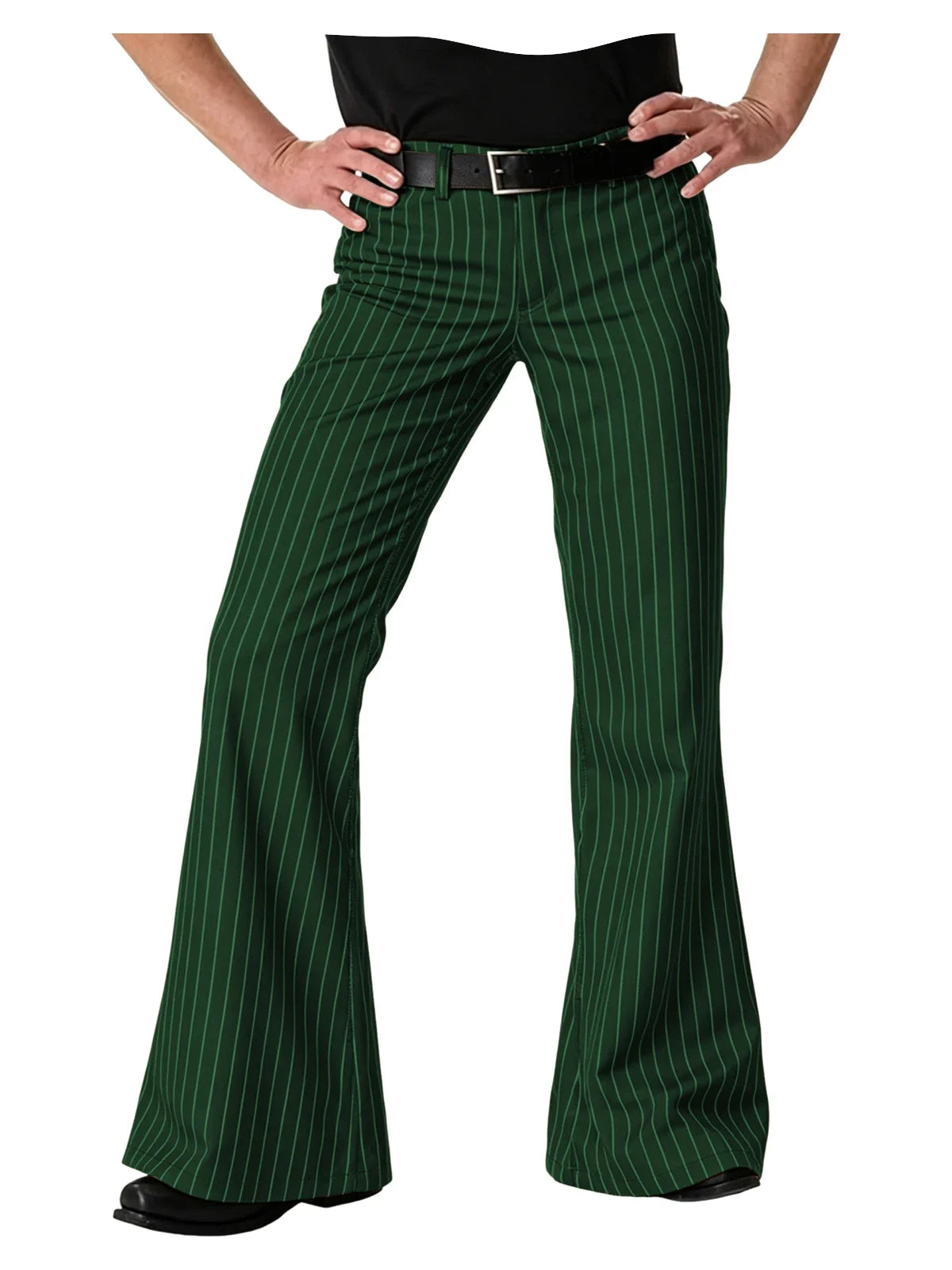 Men's Polyester Blend High Waist Flared Pinstripe Pants Soft Breathable Disco Party Retro Stage Nightclub Spring Summer Trousers