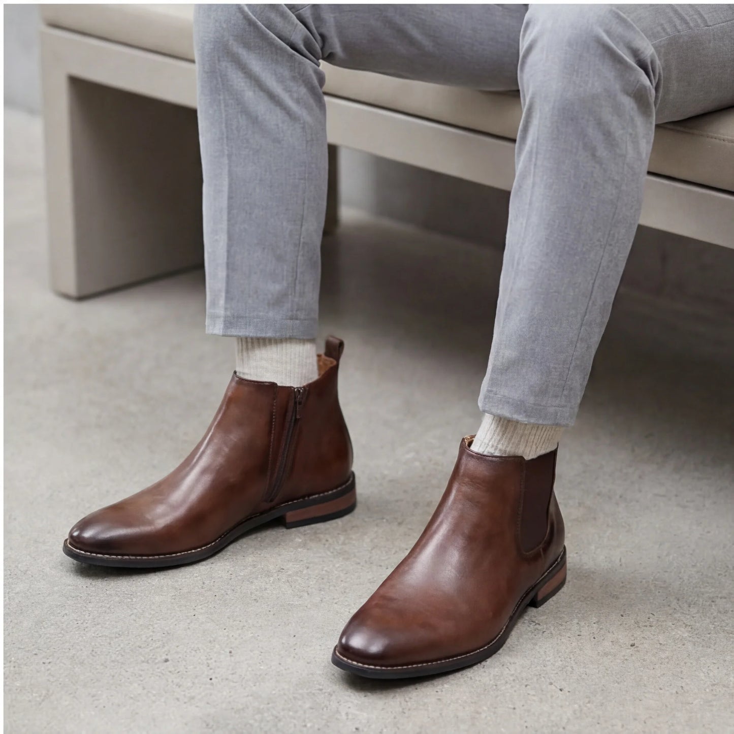 Chelsea Men Boots Fashion Brand Comfortable Leather Ankle Boots