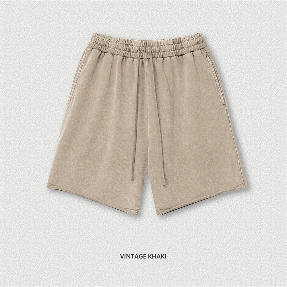 New 2025 Men Summer Loose Edge Washed Cotton Shorts Unisex Retro High Street Distressed 330gsm Shorts Brand Clothes HY1056
