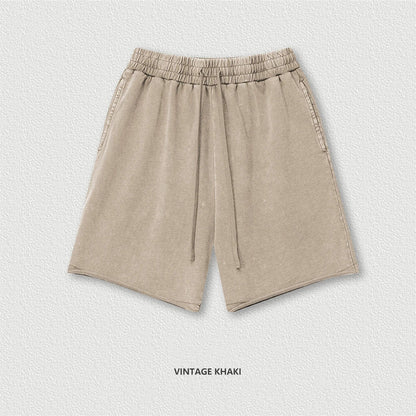 New 2025 Men Summer Loose Edge Washed Cotton Shorts Unisex Retro High Street Distressed 330gsm Shorts Brand Clothes HY1056