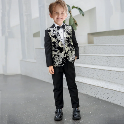 High Quality Child Printed Gilt Stamped Suit Set For Catwalk Performance Graceful Boys Suits New Year Christmas Party