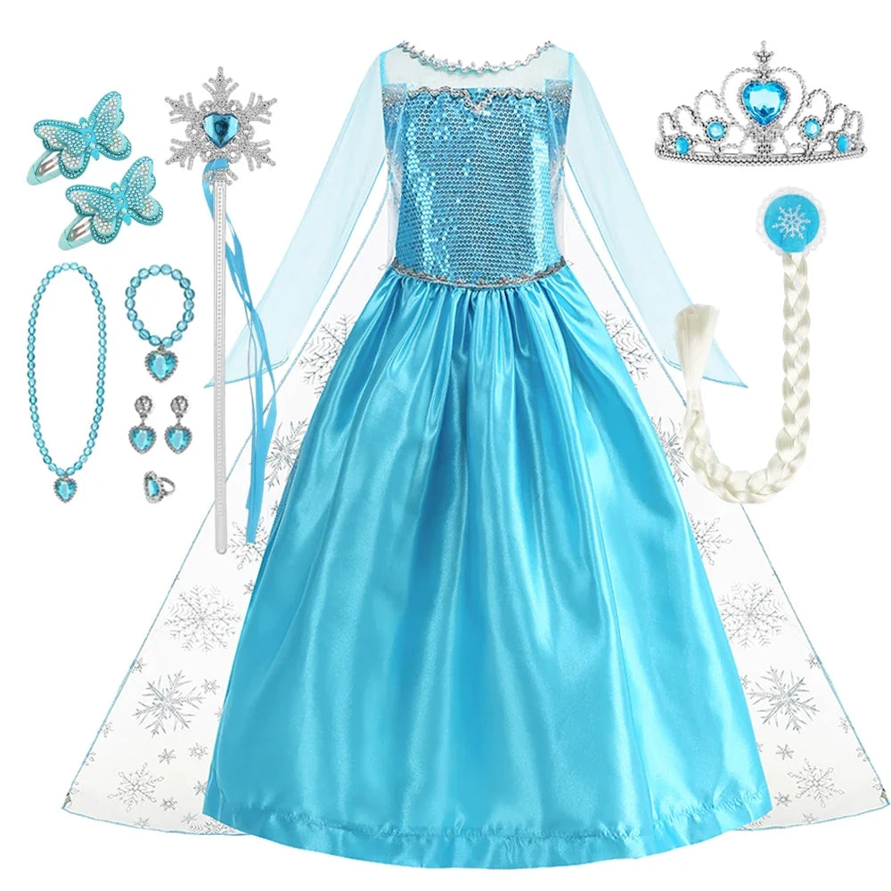 2026 Vestidos Snow Queen Princess Dress Girls Costume Halloween Kids Role-play Carnival Children Birthday Party Dress