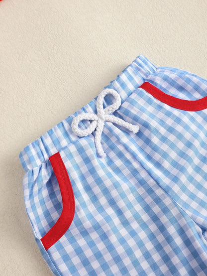 Infant Boys' Casual Round Neck Short Sleeve Set with Baseball Pattern Embroidery And Letters Toddler Boy's Comfortable Clothing