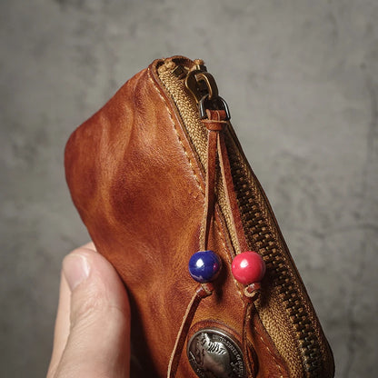 Top Cowhide Car Key Bags Men Women Vintage  Zipper Coin Purse Genuine Leather Wallet Card Holde ‌Housekeeper Home Organizer