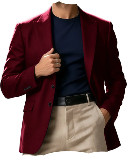 Men Blazer Jacket Single Breasted Notched Lapel Slim Fit Casual Business Suit Jacket Office Daily Wear Gentleman Sport Coat
