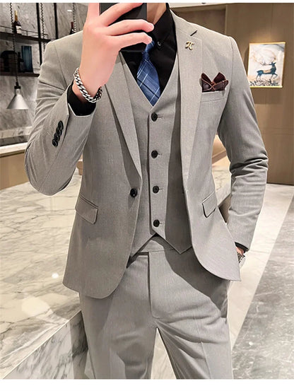 S-5XL Jacket Vest Pants Boutique Solid Color Casual Business Office Slim Mens Suit Groom Wedding Gown Blazer Waist Coat Trousers