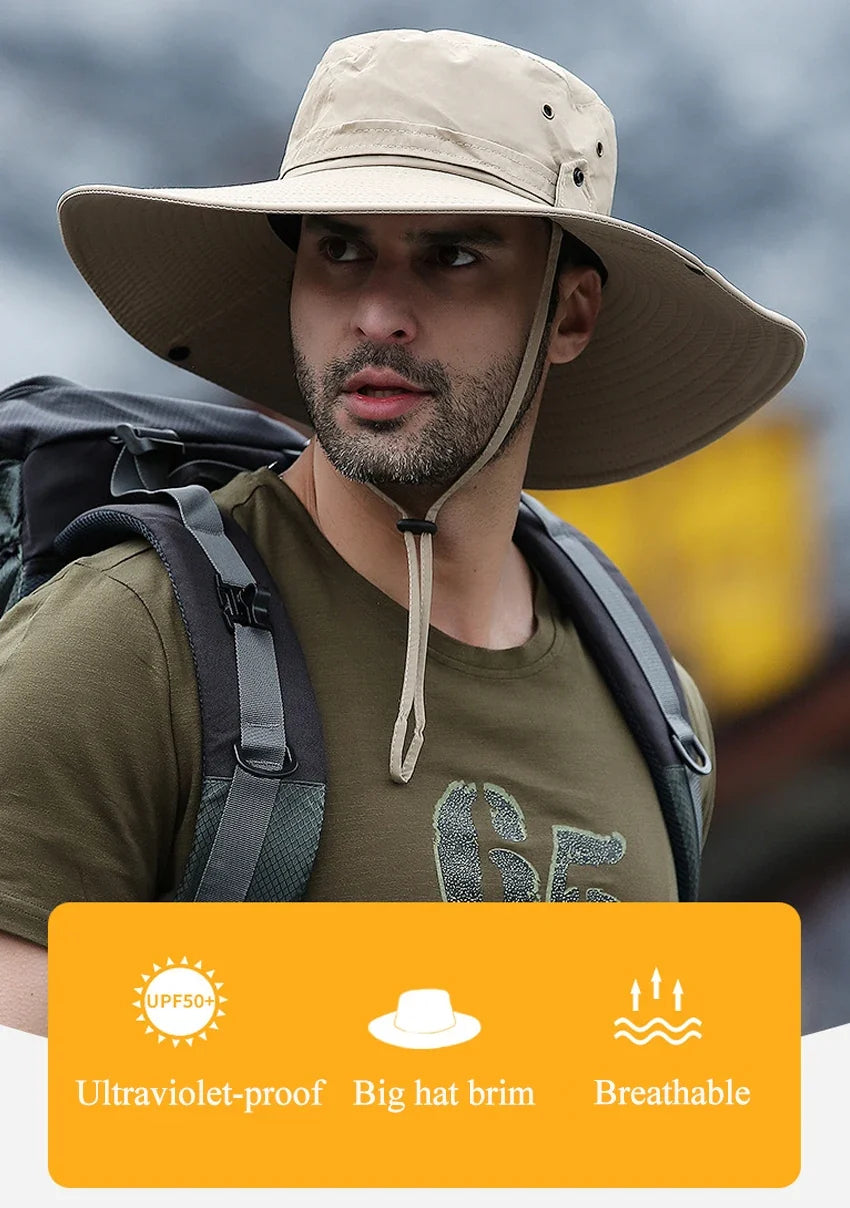 2025 New Fashion Summer Bucket Hat Cowboy Men Outdoor Fishing Hiking Beach Hats Mesh Breathable Anti UV Sun Cap Large Wide Brim