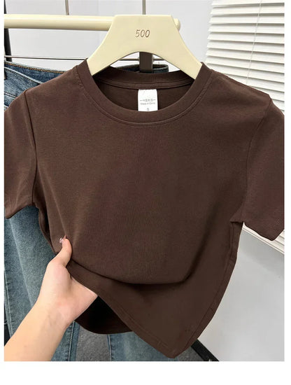 2026 Summer New High Quality Casual Plus Size T Shirt Sexy Short Sleeved Sleeves Fashion Trend Solid Women Clothing Y2k Tops