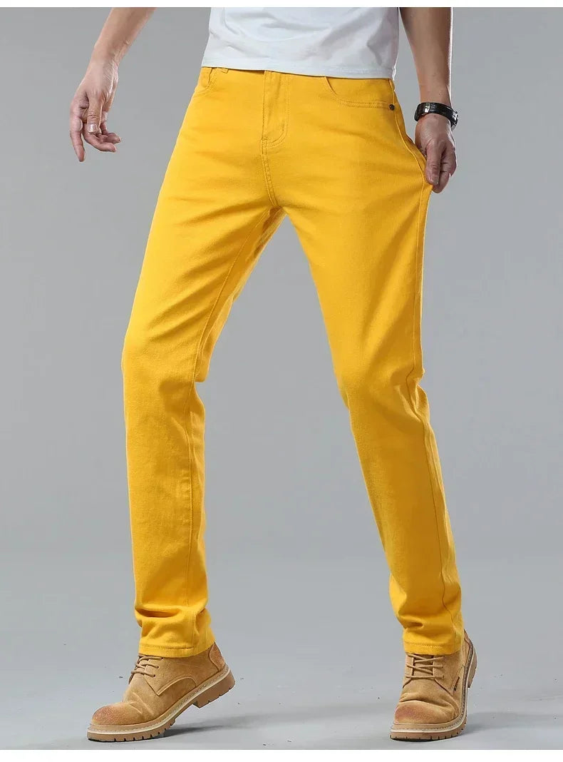 5 Colors 98% Cotton Stretchy Jeans Men's Mid-waist Straight Pencil Denim Trousers Brand Clothing Personality Fashion Male Pants