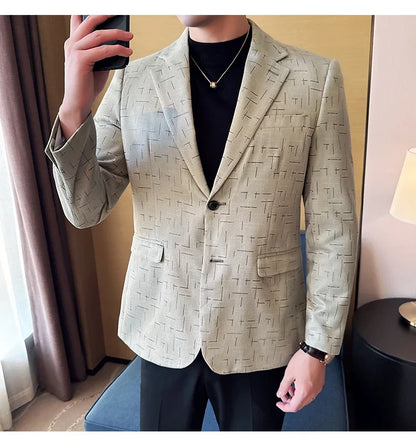 High Quality Jacquard Suit Jacket for Men 2025 Fashion Korean Style Slim Fit Business Casual Wedding Social Dress Coats 4XL-M