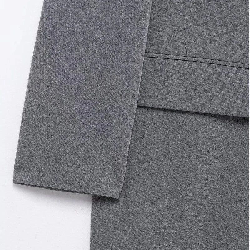 Women's Blazer Jacket Office Wear Woman Black Jacket Business Casual Loose Long Blazer Coat Double-Breasted Gray Jacket