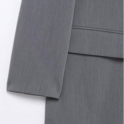 Women's Blazer Jacket Office Wear Woman Black Jacket Business Casual Loose Long Blazer Coat Double-Breasted Gray Jacket