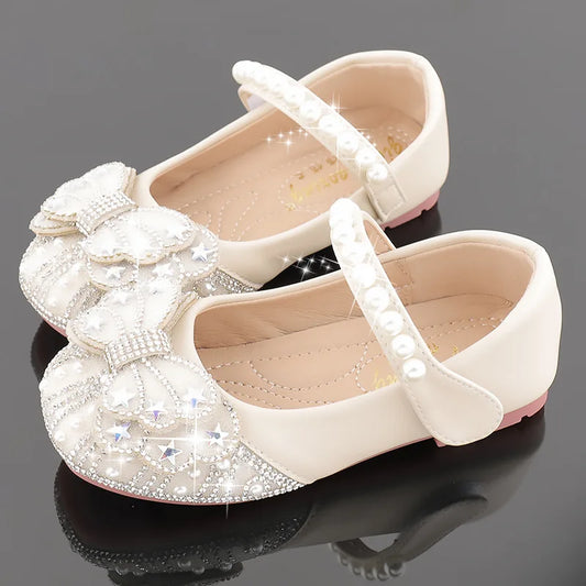 2026 Princess Crystal Shoes New Girls Single Shoes Frozen Rhinestones Shoes Performance Party Shoes