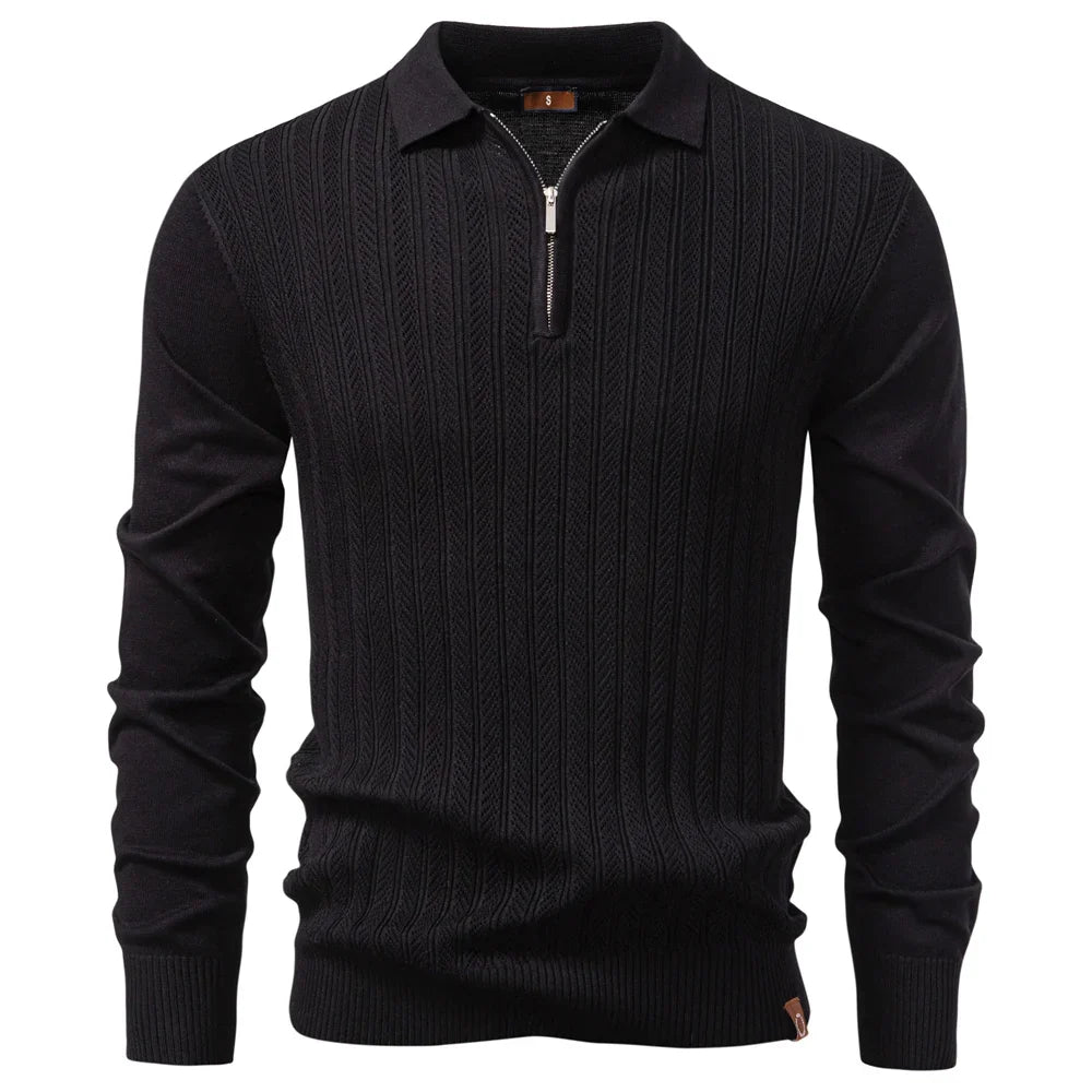Premium Solid Color Polo Men Slim Fit Zip Long Sleeve Luxury Textured Fabric Business Casual Mens Sweatshirt